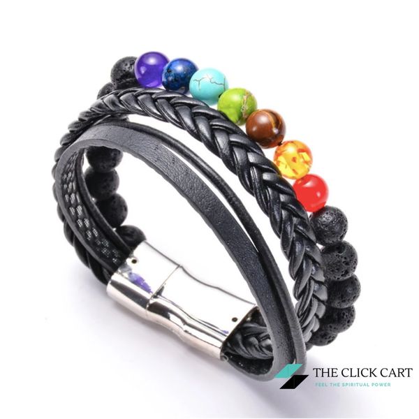 TCC™ Chakra Healing Lava Stone Leather Bracelet – The Click Cart